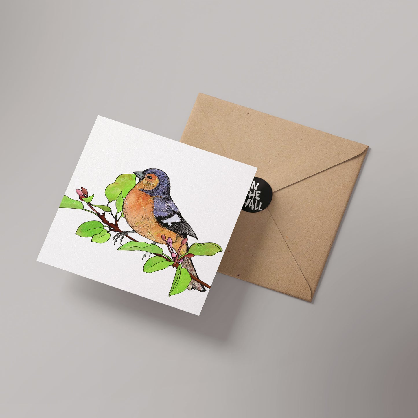 Chaffinch on a Cherry Branch Greetings Card 14x14cm (blank inside)