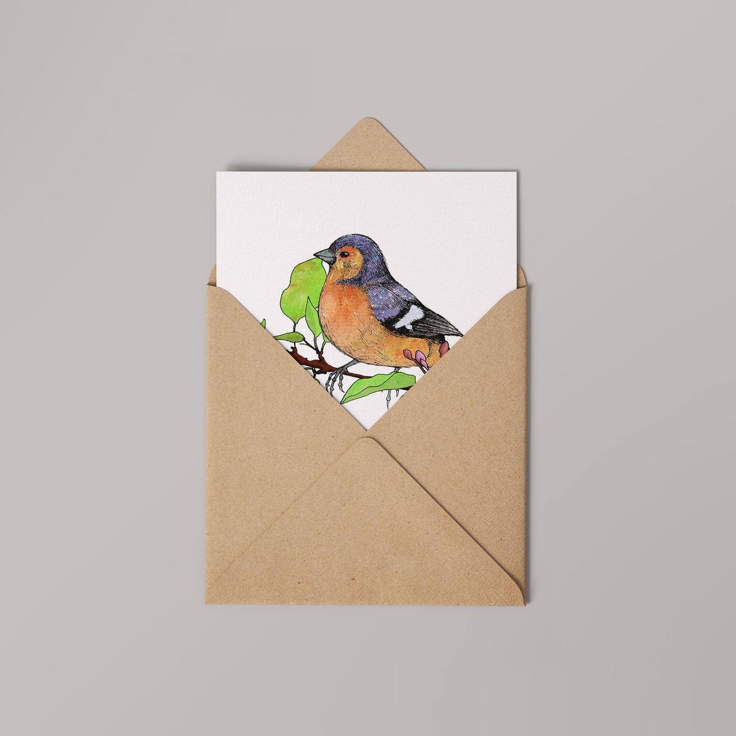 Chaffinch on a Cherry Branch Greetings Card 14x14cm (blank inside)