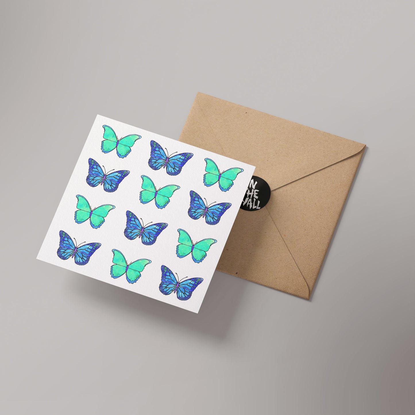 Blue Butterflies Greetings Card 14x14cm (blank inside)
