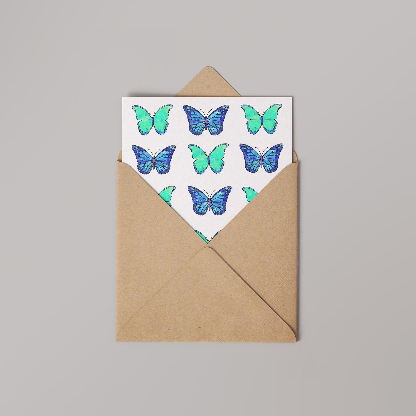 Blue Butterflies Greetings Card 14x14cm (blank inside)