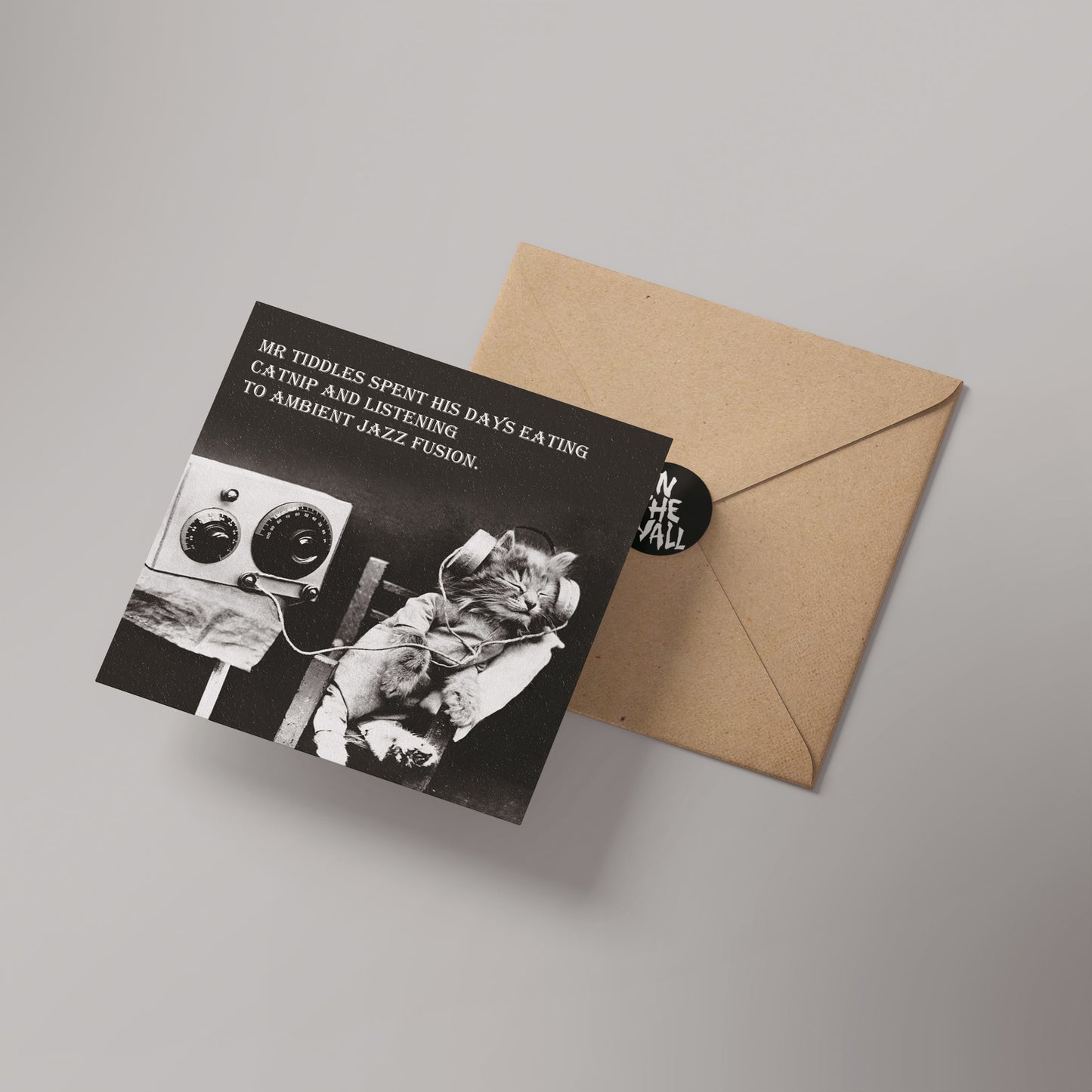 Ambient Jazz Cat Vinatge Comedy 14x14cm Greetings card (Blank Inside)