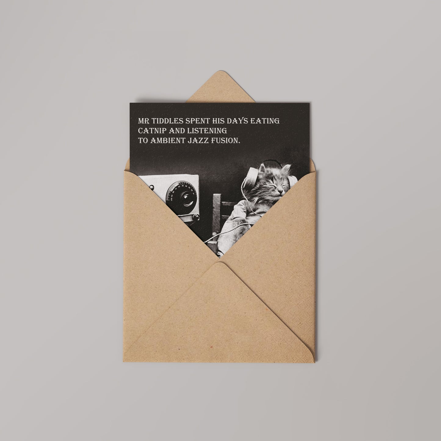 Ambient Jazz Cat Vinatge Comedy 14x14cm Greetings card (Blank Inside)