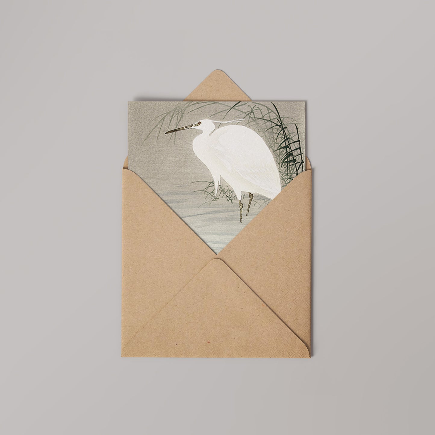 Egret by Ohara Koson 14x14cm Greetings Card