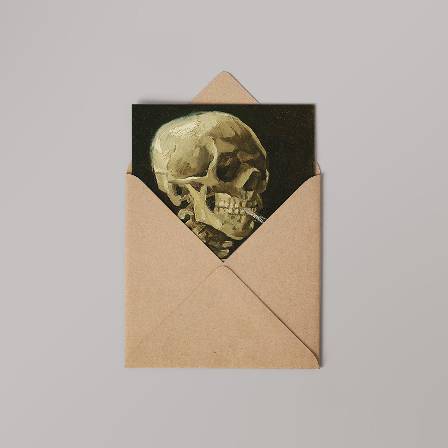 Skull of a Skeleton with Burning Cigarette by Van Gogh 14x14cm Greetings Card