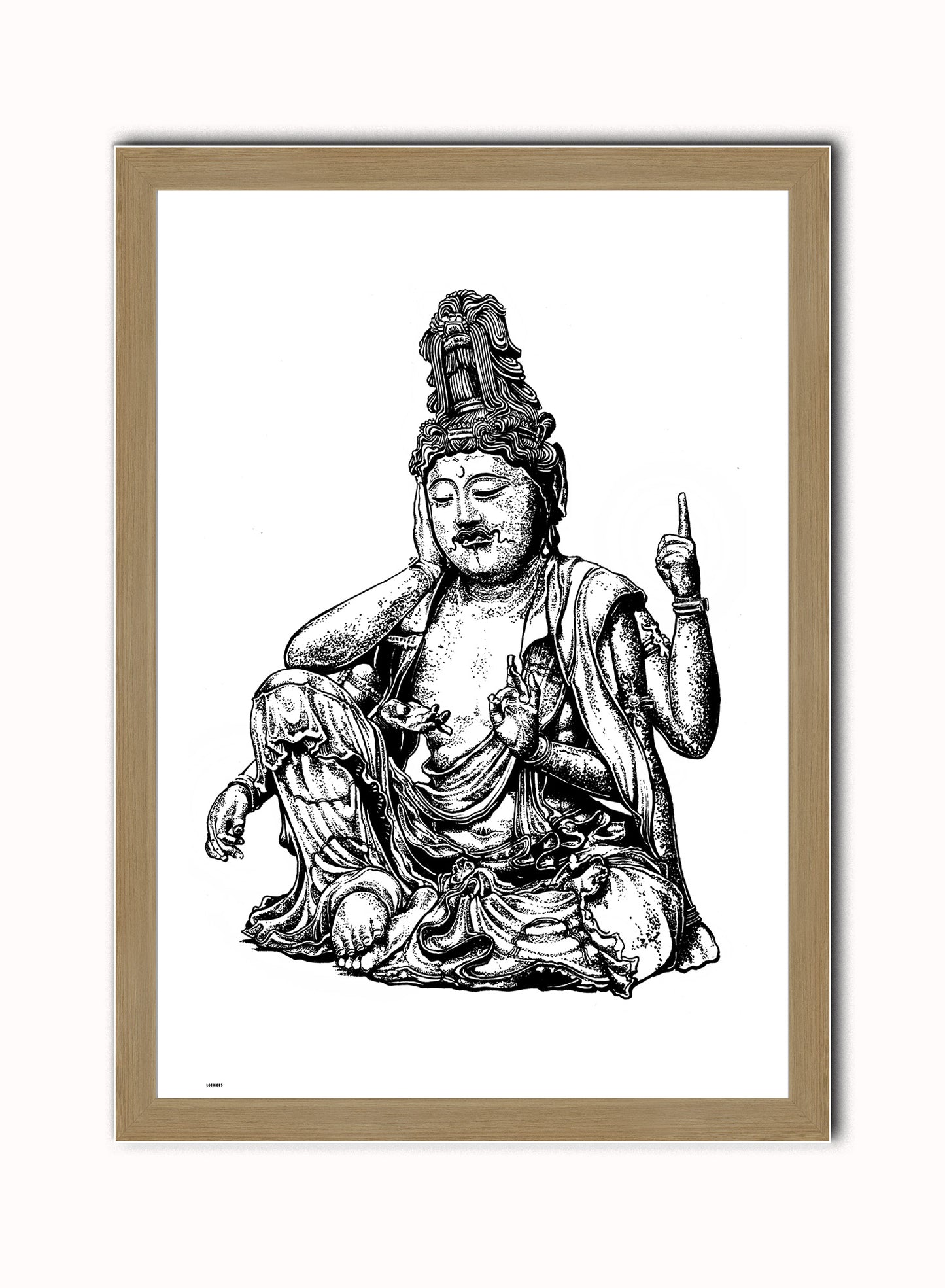 Buddha Vintage Art Wall Art Print 50x70cm Light Wood Frame
