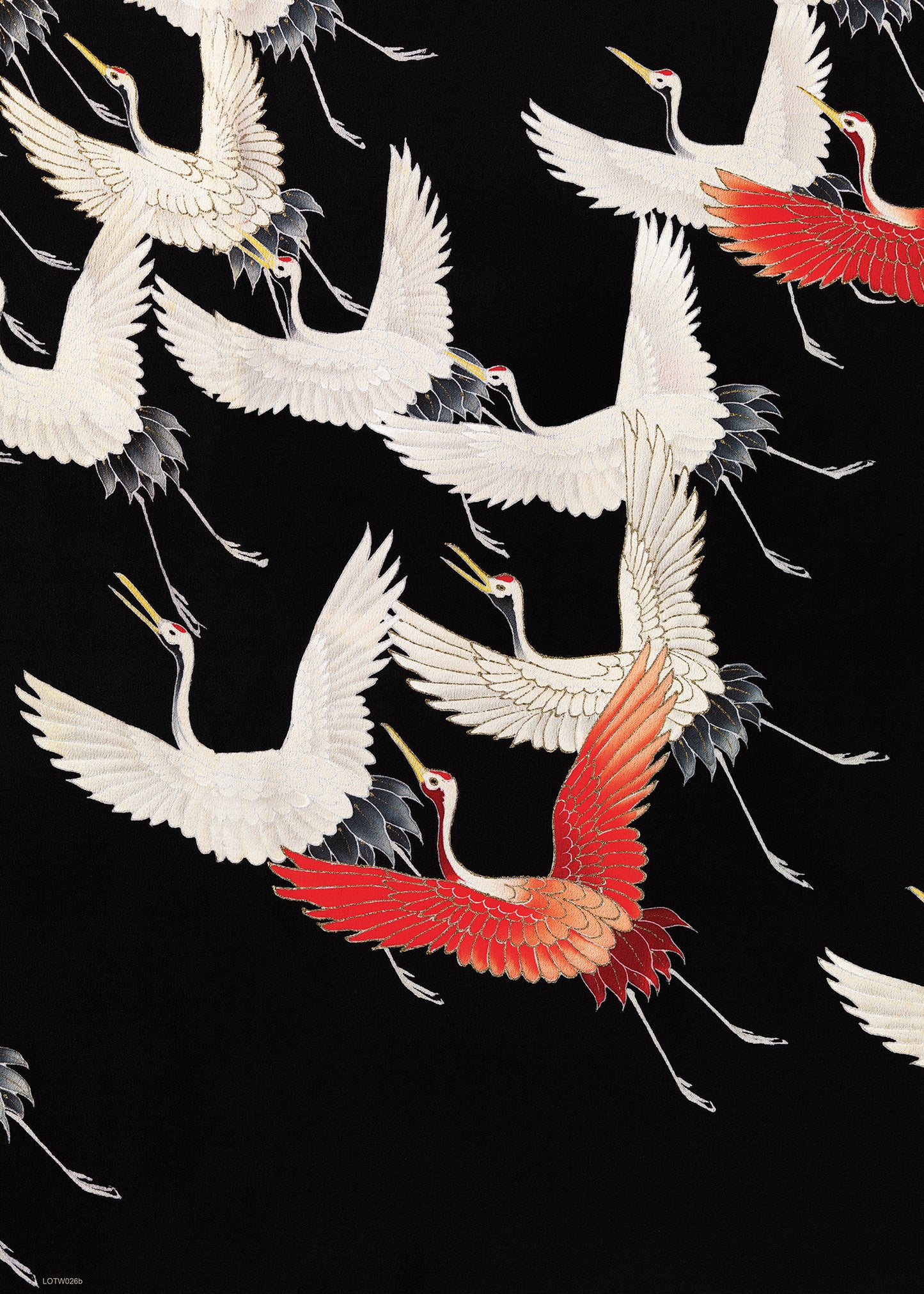 Japanese Crane Kimono Pattern 50x70cm Art Print