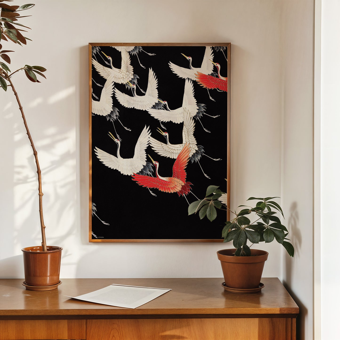 Japanese Crane Kimono Pattern 50x70cm Art Print