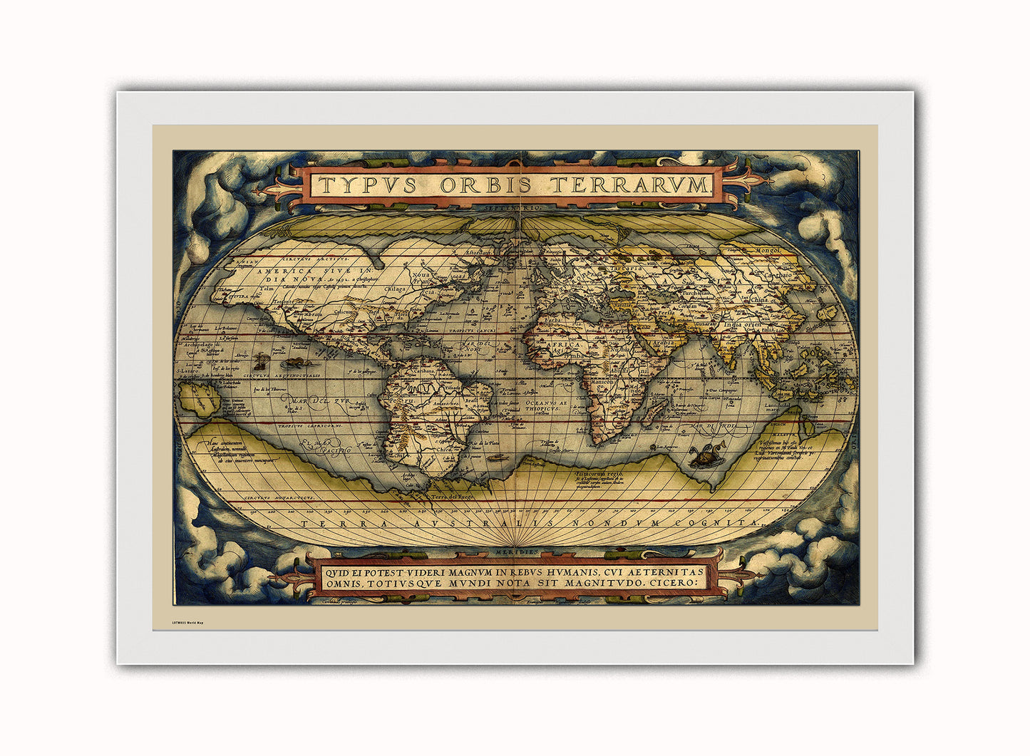 World Map Vintage Art Wall Art Print 70x50cm White Frame
