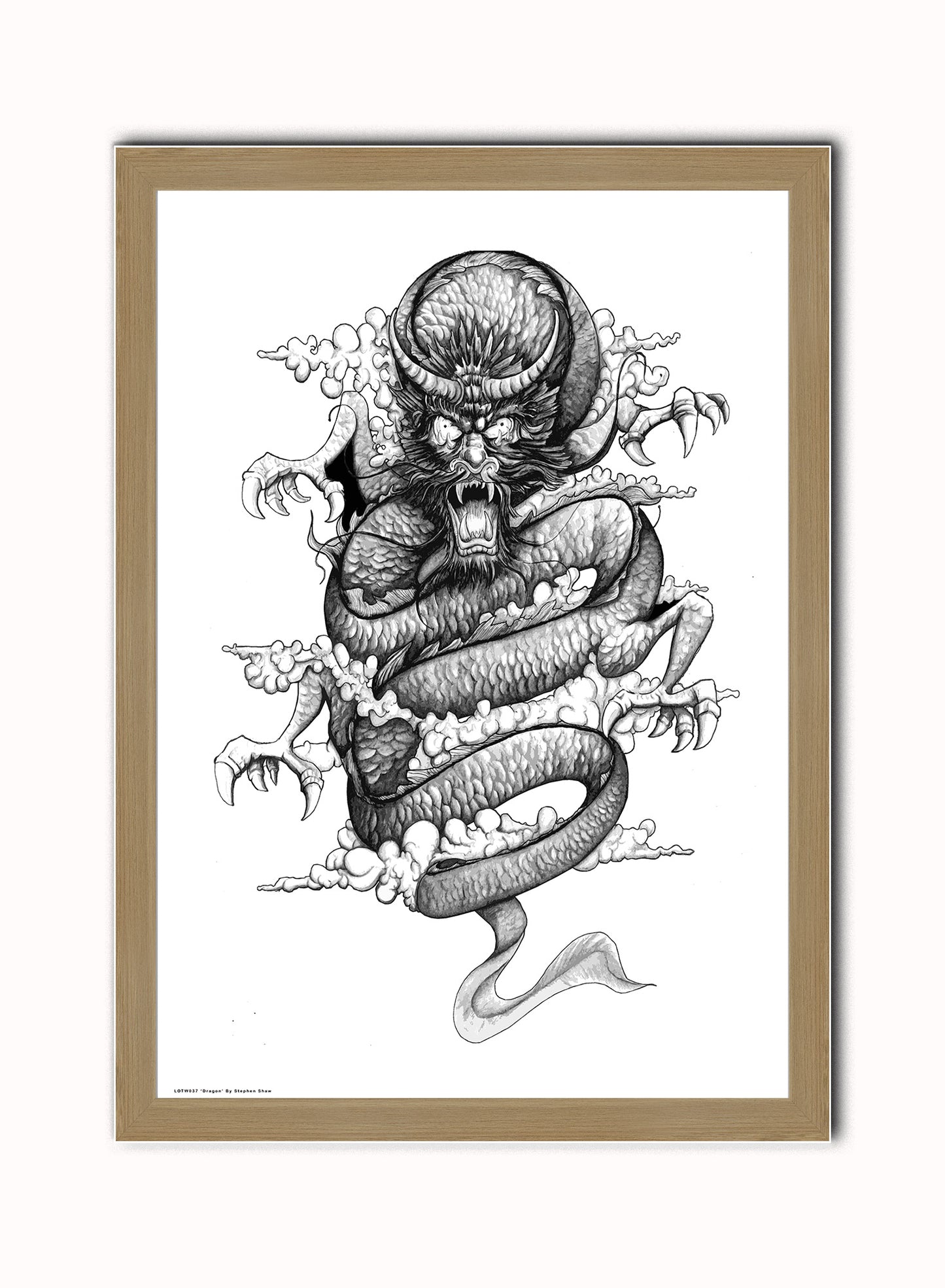 Dragon by Stephen Shaw Print – Stephen Shaw Vintage Art Wall Art 50x70cm Light Wood Frame