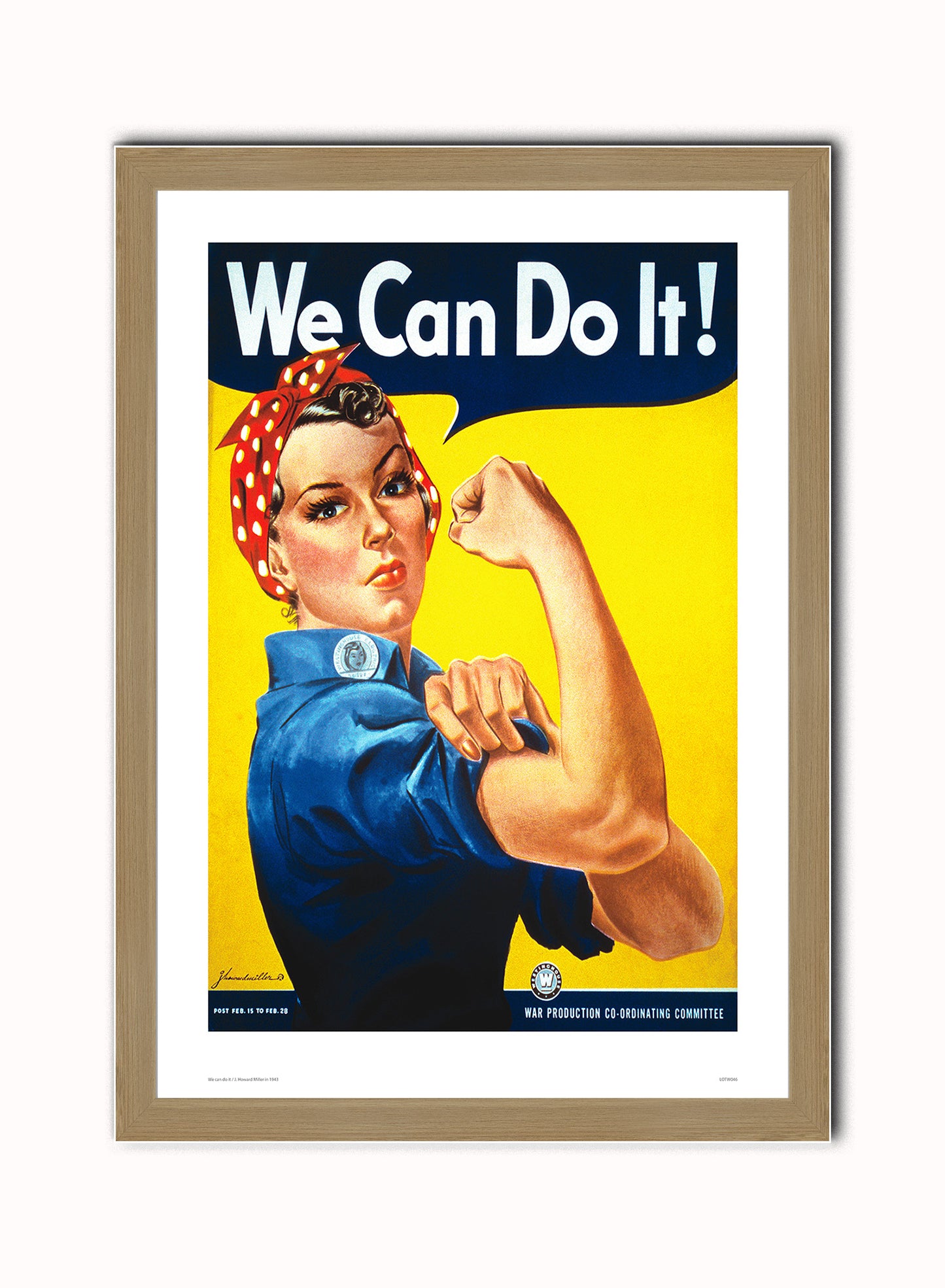 We Can Do It, Rosie the Riveter World War 2, Vintage Feminism Art Print Poster Vintage Poster Wall Art Print 50x70cm Light Wood Frame