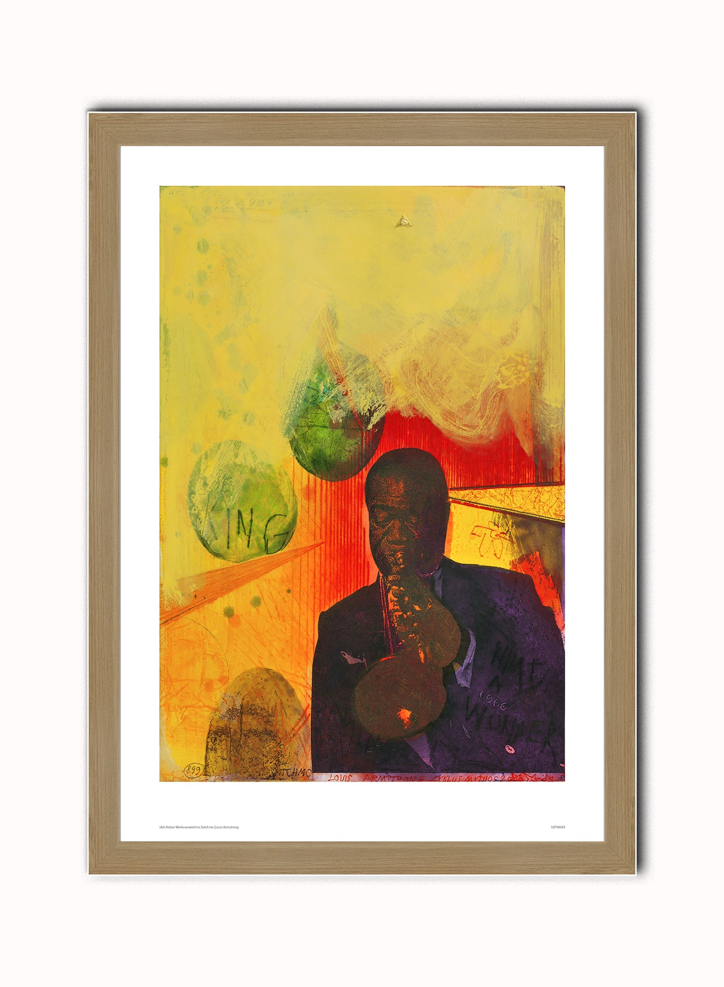 Adi Holzer Werksverzeichnis Satchmo (Louis Armstrong) Art Print Poster Vintage Poster Wall Art Print 50x70cm Light Wood Frame