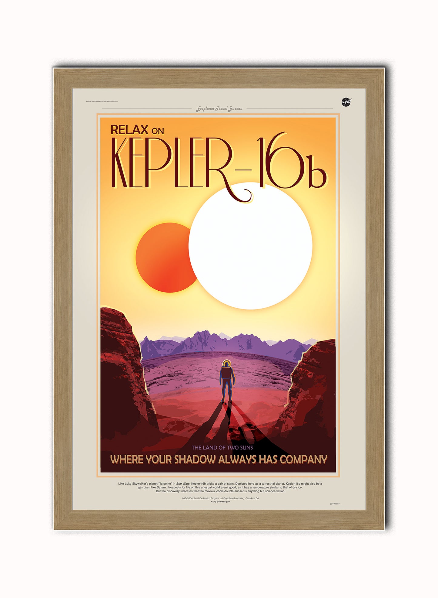 Kepler16b, Space Travel, Tourism NASA, Solar System, Planets Art Print Poster Vintage Poster Wall Art Print 50x70cm Light Wood Frame