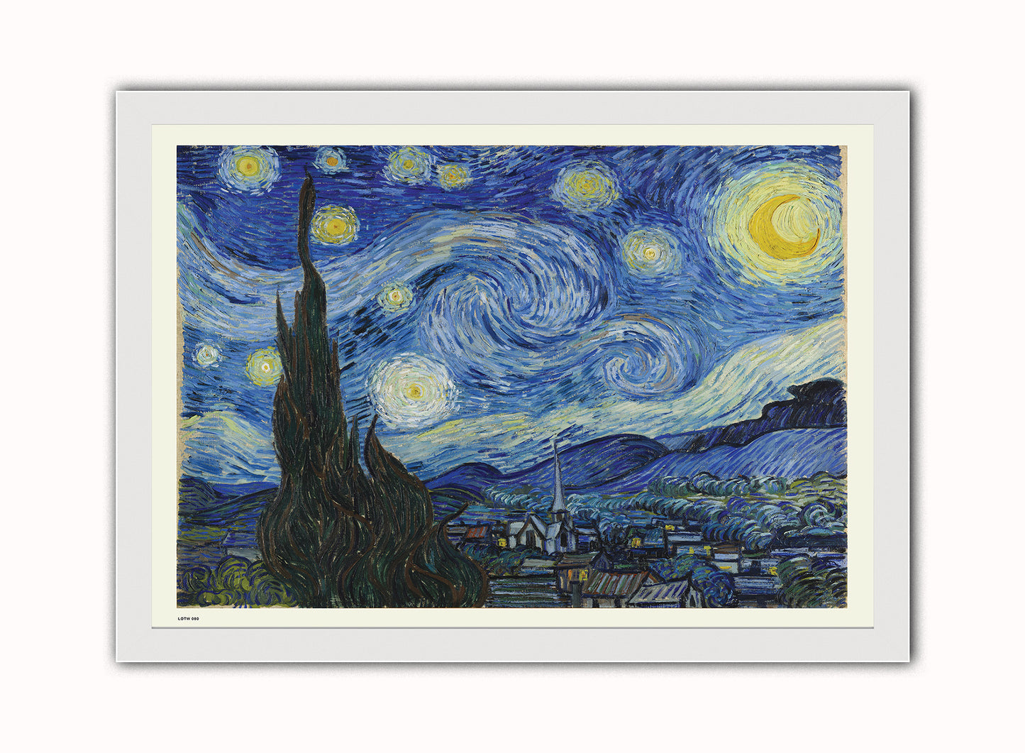 Vincent van Gogh, The Starry Night, Post Impressionism, Painting Art Print Poster Vintage Poster Wall Art Print 50x70cm White Frame