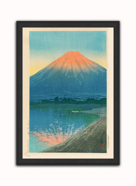 Daybreak over Lake Yamanaka & Mount Fuji Japanese Poster by artist Kawase Hasui Print – artist Kawase Hasui Japanese Wall Art 50x70cm Black Frame