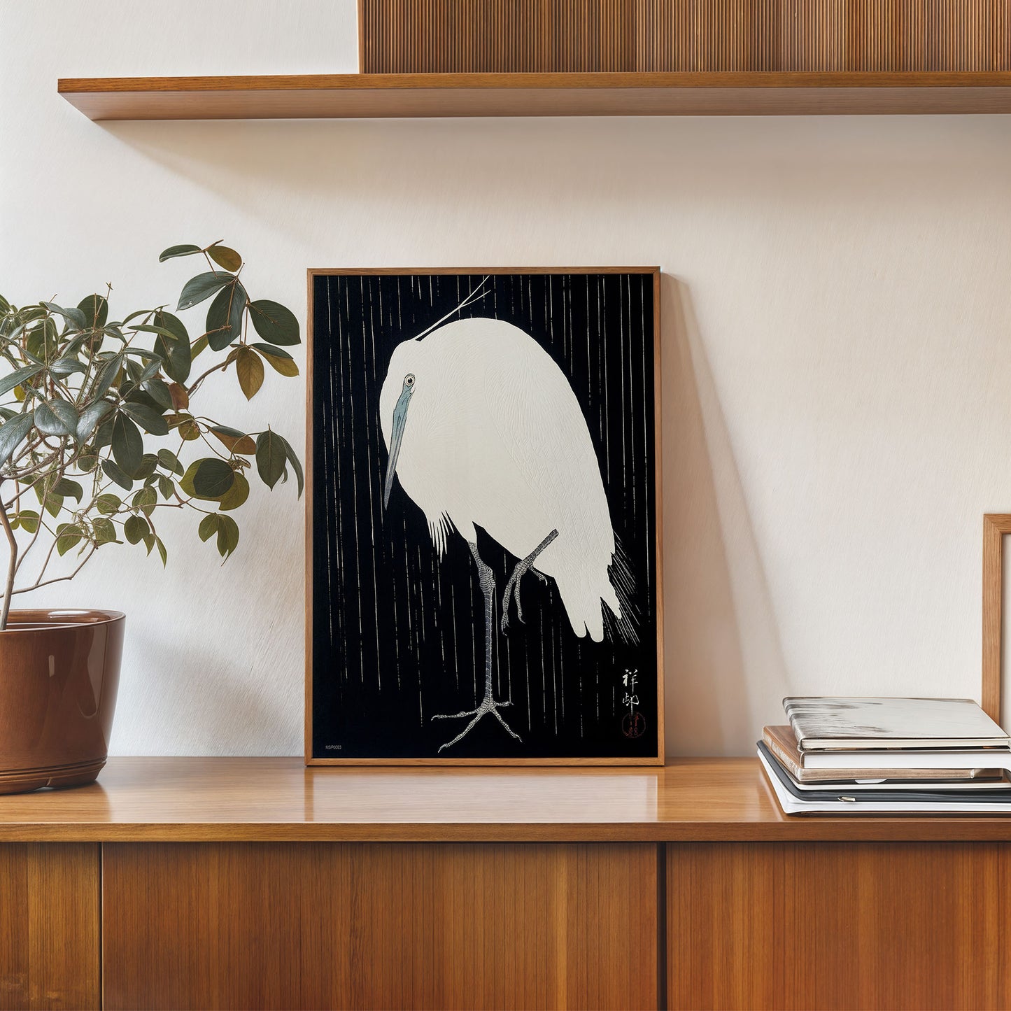 Japanese Art Print 30x40cm: Egret in the rain (1925 - 1936) by Ohara Koson