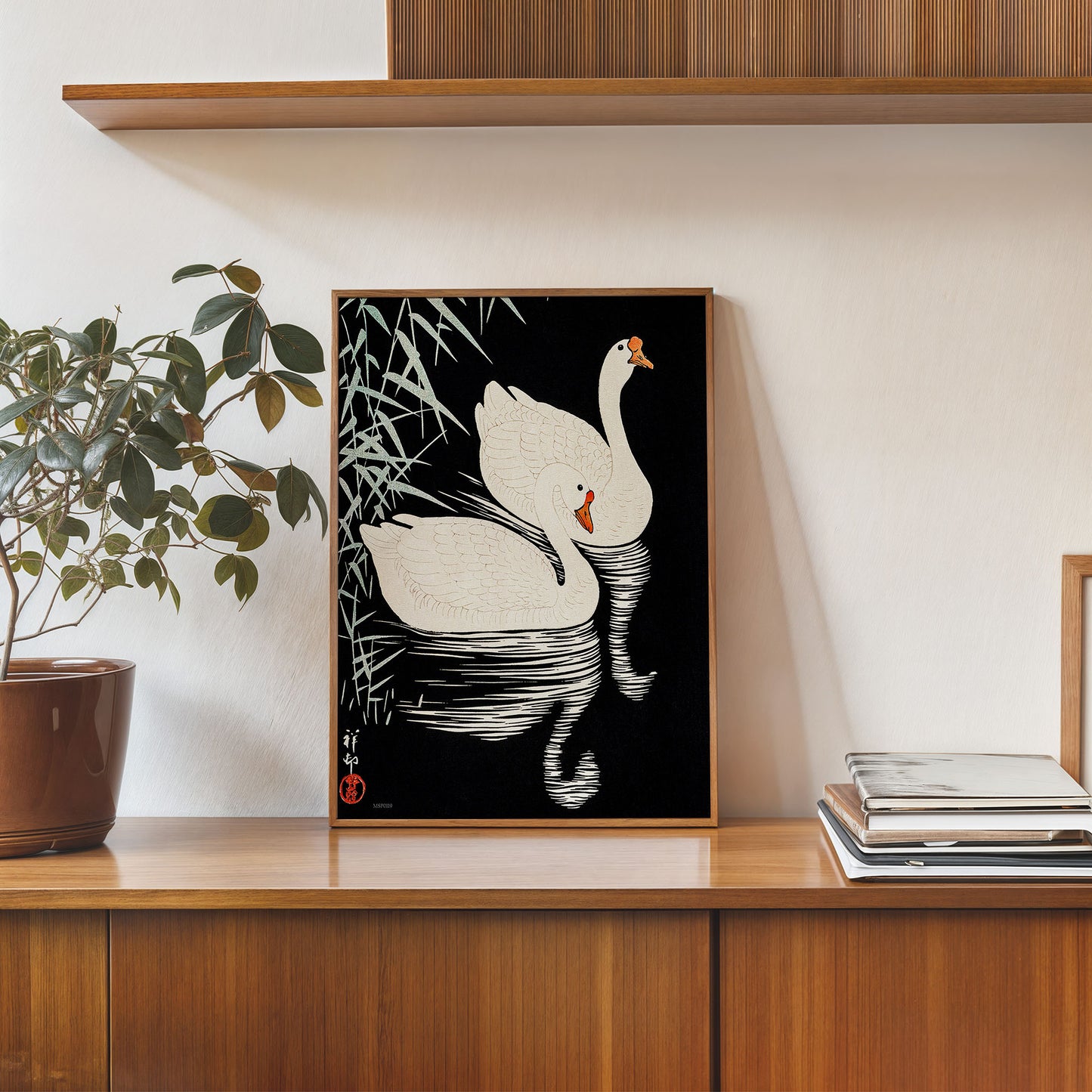 Swans Refelicting on the river by Ohara Koson 1900 - 1945 Japenese Poster Art Print 30x40cm