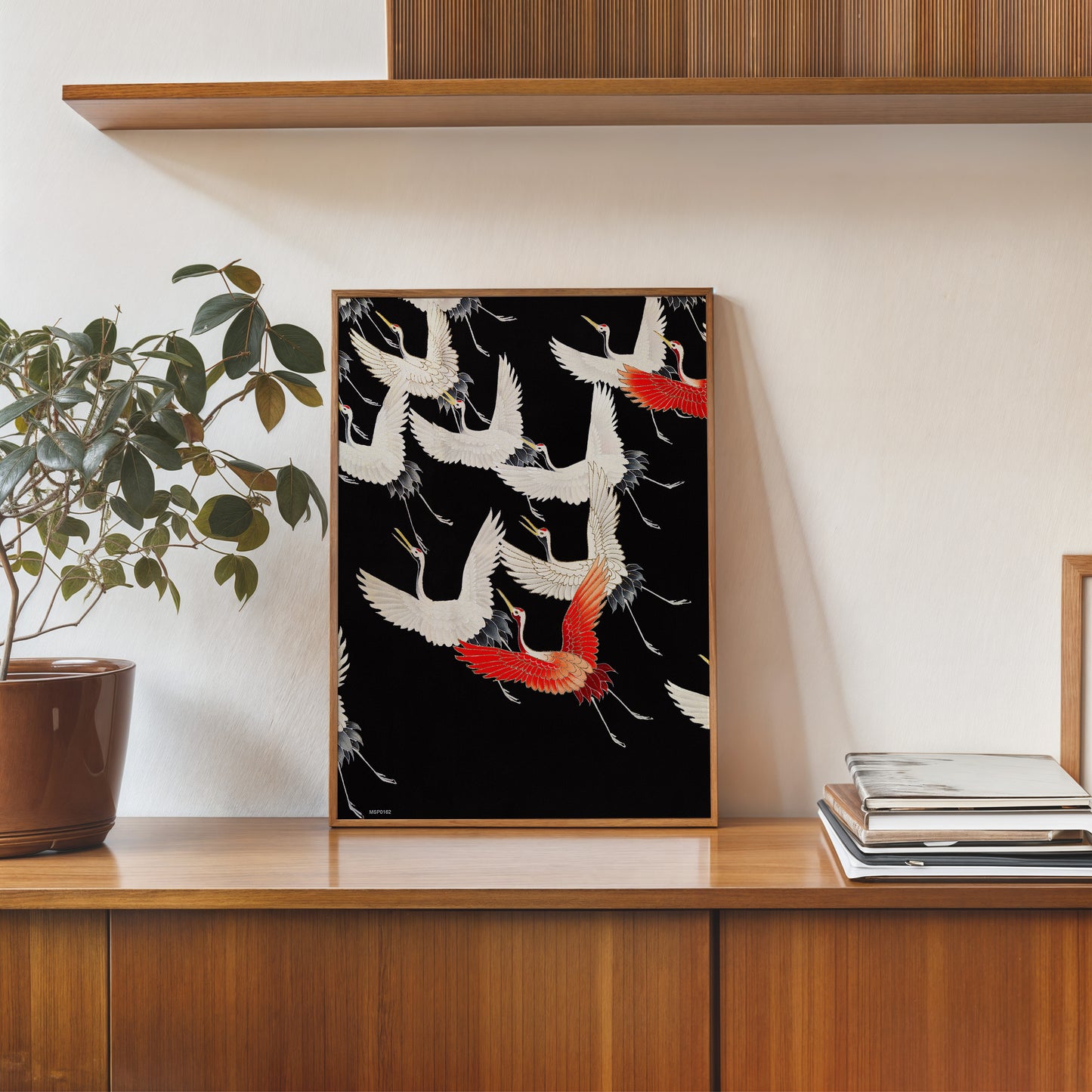 Japanese Crane Kimono Pattern 30x40cm Art Print