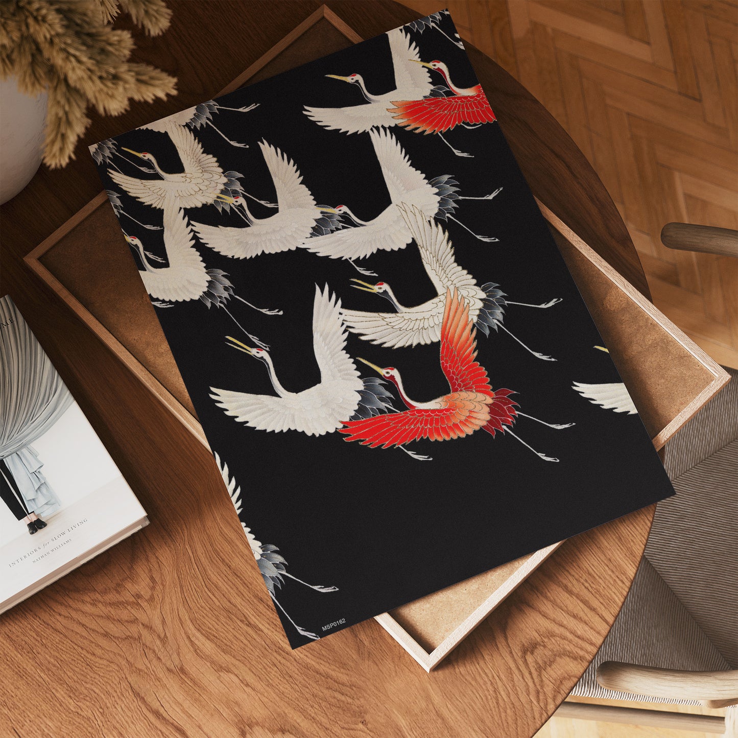 Japanese Crane Kimono Pattern 30x40cm Art Print