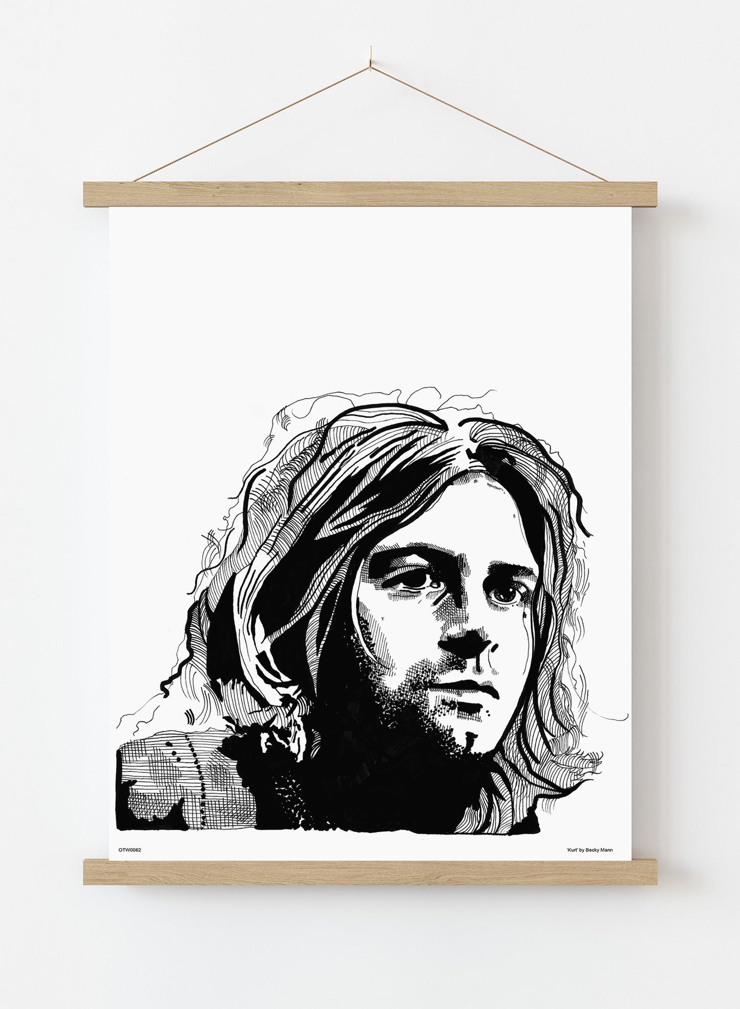Kurt Cobain from Nirvana Portrait Art Print Poster by Becky Mann Print – Becky Mann Vintage Poster Wall Art 30x40cm Hanger