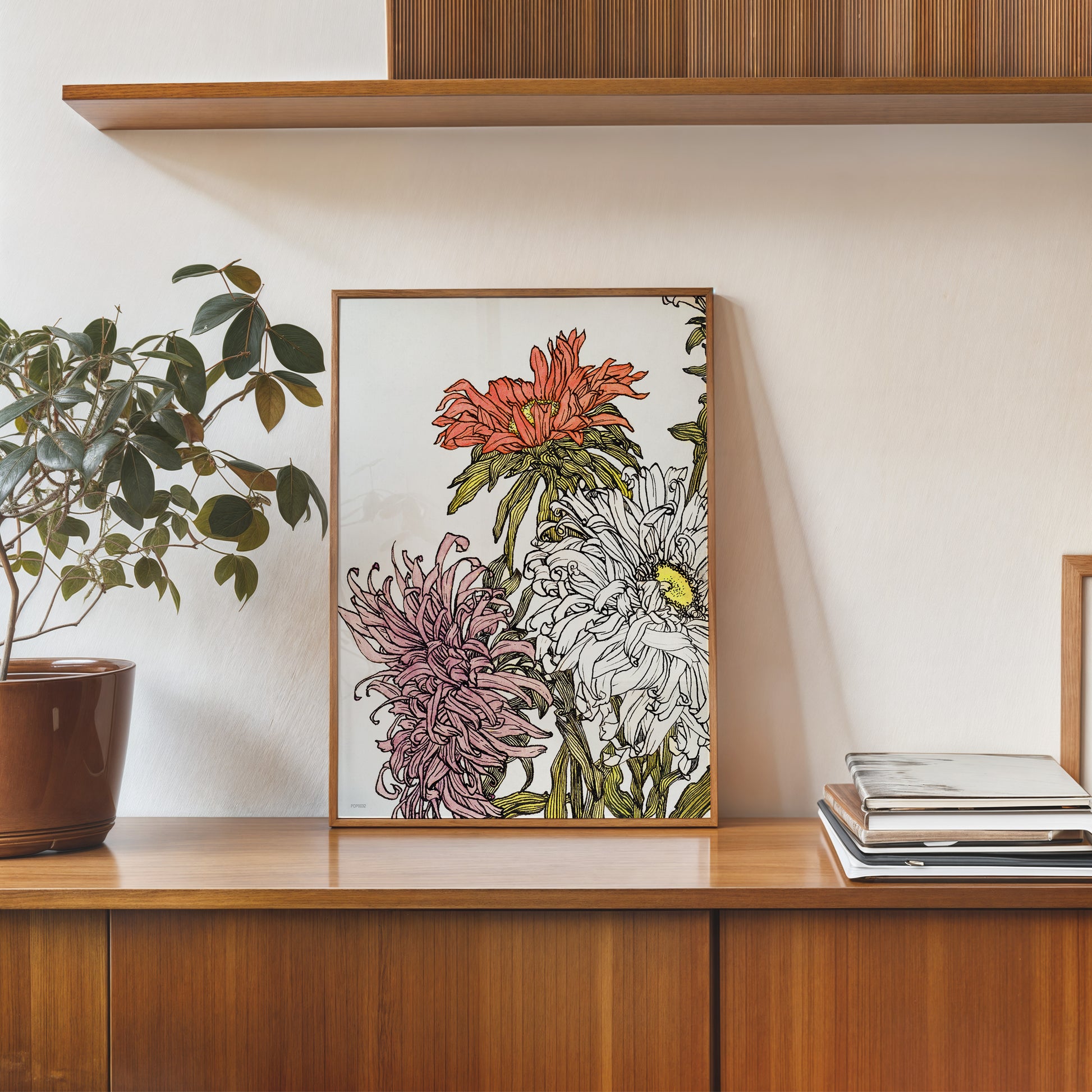 Botanical Art Print 30x40cm Chrysanthemums by Julie de Graag