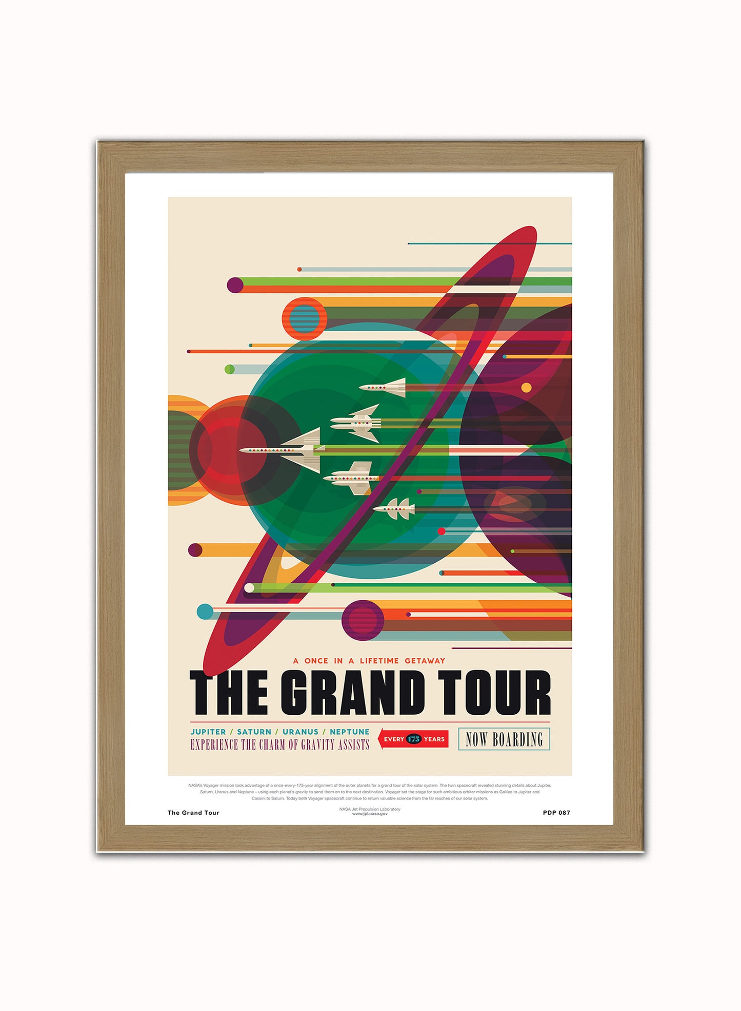 The Grand Tour Nasa Space exploration Vintage Poster Wall Art Print 30x40cm Light Wood
