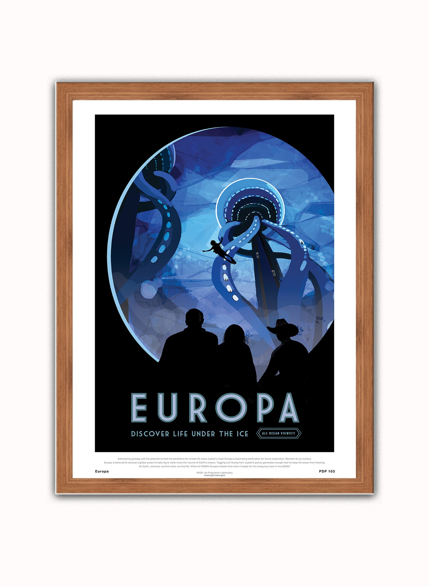 Europa Nasa Space exploration Vintage Poster Wall Art Print 30x40cm Dark Wood