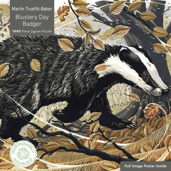 Martin Truefitt-Baker: Blustery Day Badger 1000 piece Jigsaw