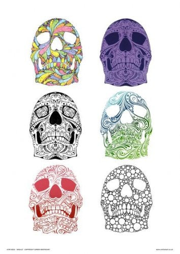 Stencil Sugar Skulls Pop Art Print Poster by Simon Heathcote (OTW032) 30x40cm