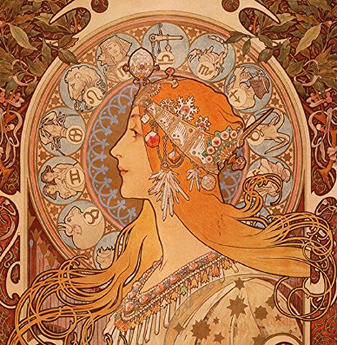 Alphonse Mucha Zodiac 14x14cm Greetings Card "Blank Inside" - On the Wall Art Print Posters & Gifts