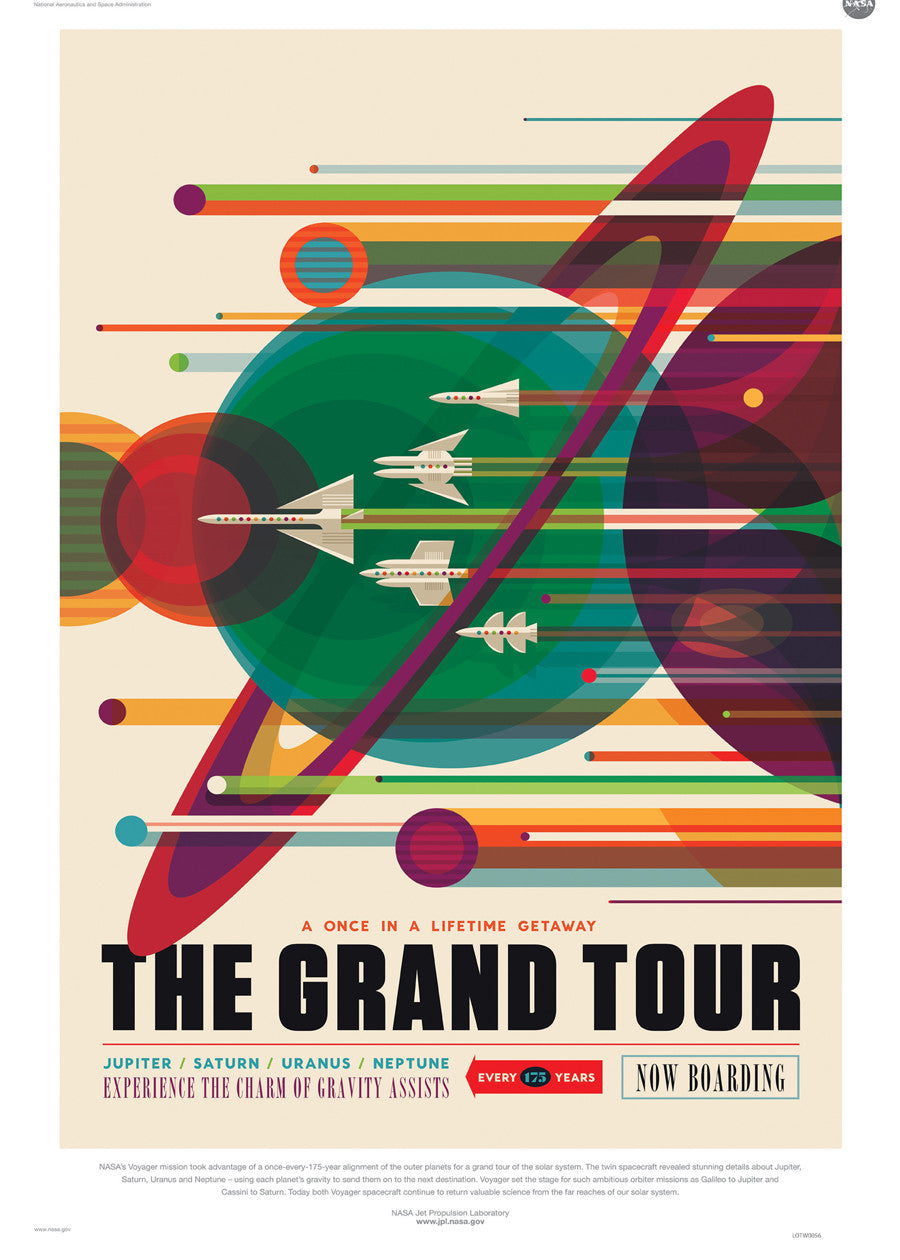 The Grand Tour, The Great Voyage Space Travel, Tourism NASA, Solar System, Planets, Rocketship Art Print Poster 50x70cm