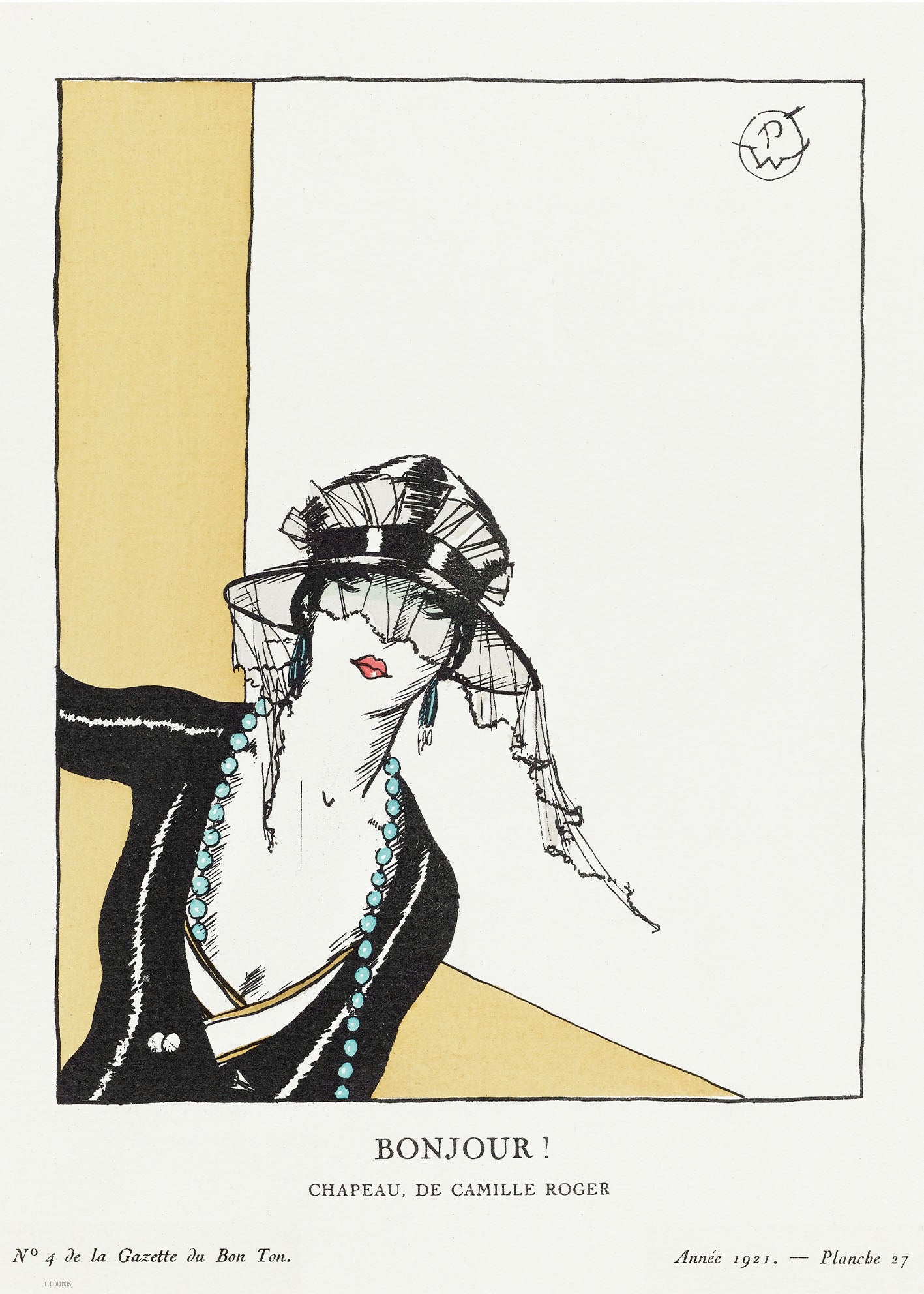 Bonjour! Chapeau, de Camille Roger (1921) by Porter Woodruff, published in Gazette du Bon Ton. 50x70cm Art Print