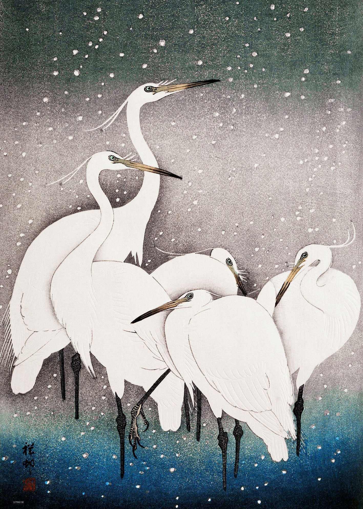 Japanese Art Print 50x70cm: Group of Egrets (1925 - 1936) by Ohara Koson