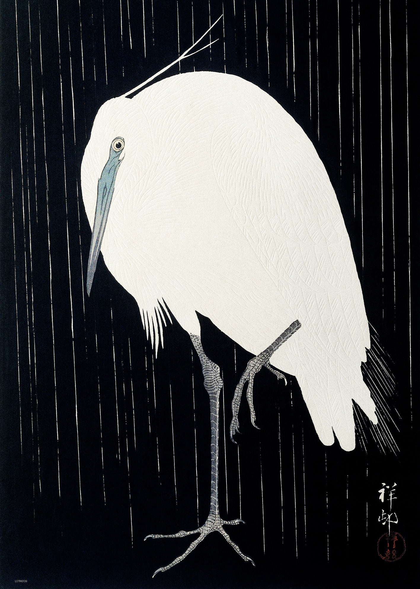 Japanese Art Print 50x70cm: Egret in the rain (1925 - 1936) by Ohara Koson
