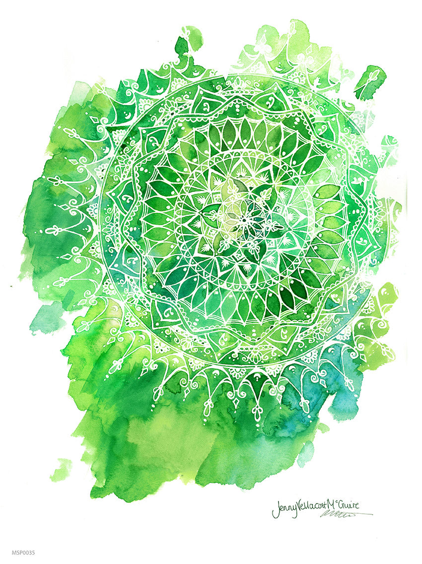 Watercolour Mandala 30x40cm Art Poster Print (Emerald) by Jenny Vellacott McGuire
