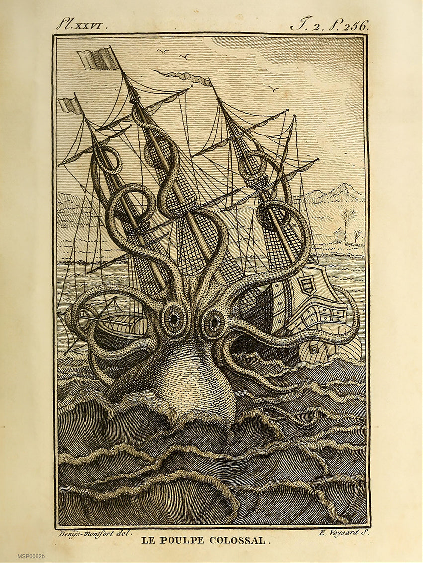 Kraken Cthulhu sea monster Vintage Art Print 30x40cm