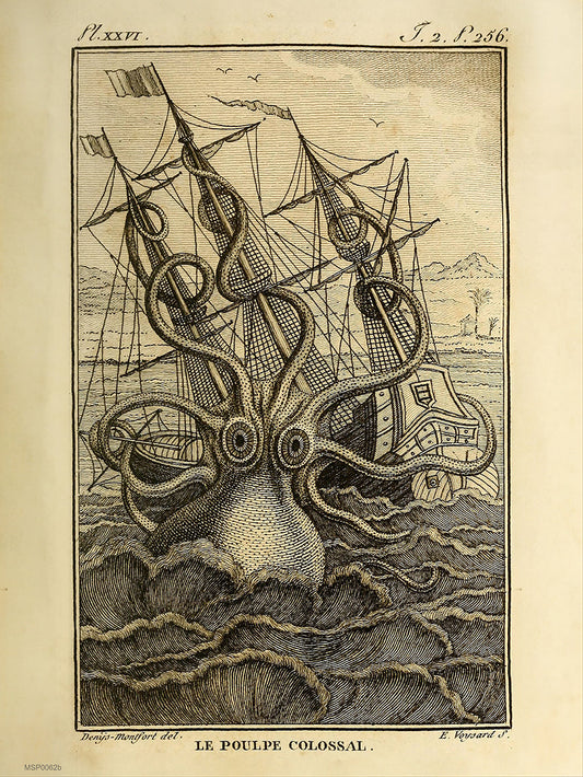 Kraken Cthulhu sea monster Vintage Art Print 30x40cm