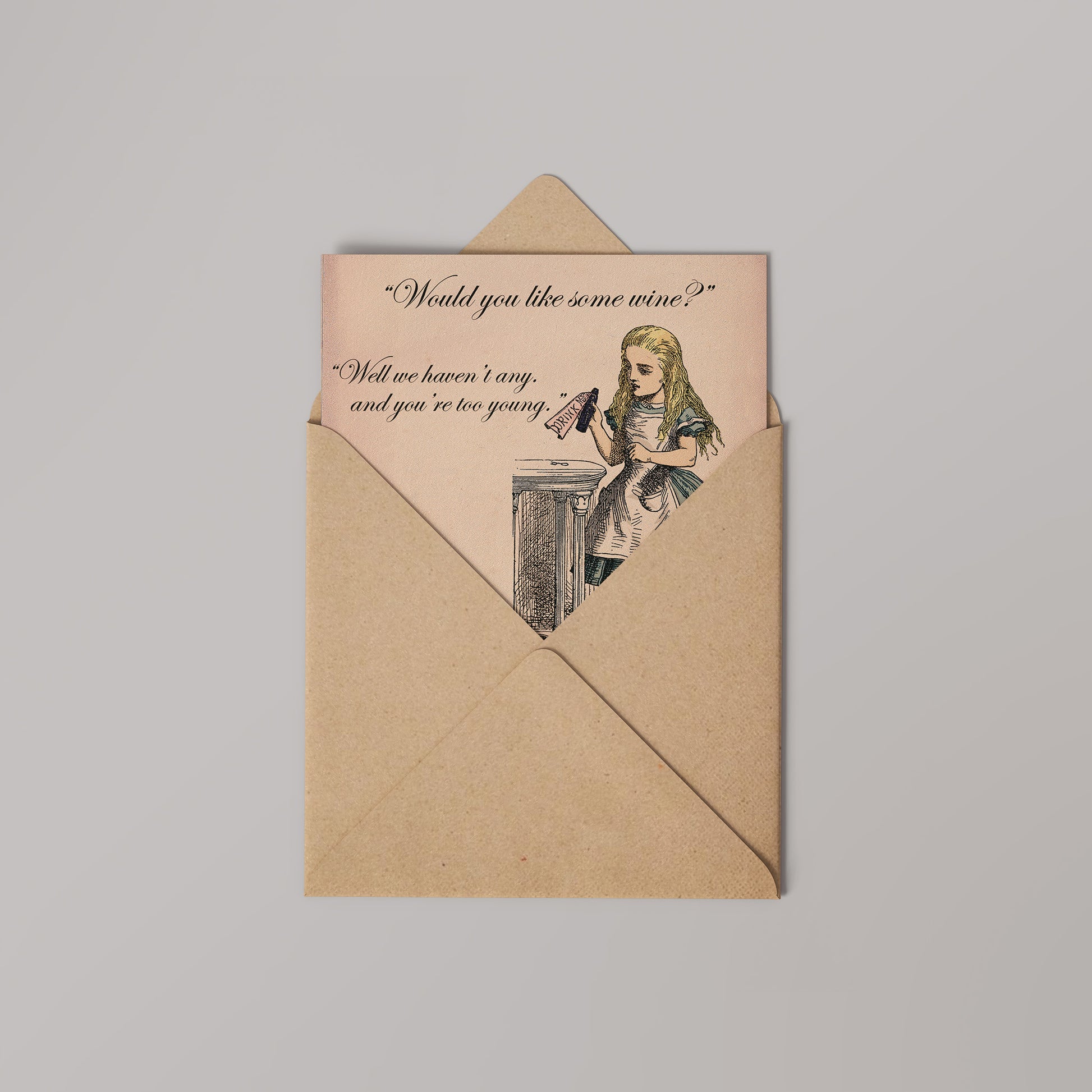 Alice in Wonderland Would you like some wine Greetings Card 14x14cm