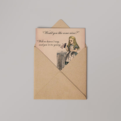 Alice in Wonderland Would you like some wine Greetings Card 14x14cm