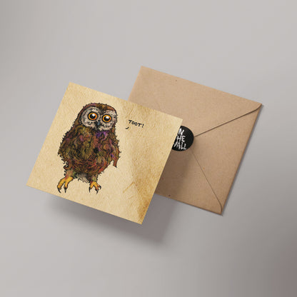 Little Owl - "Toot!" Greetings Card 14x14cm (blank inside)