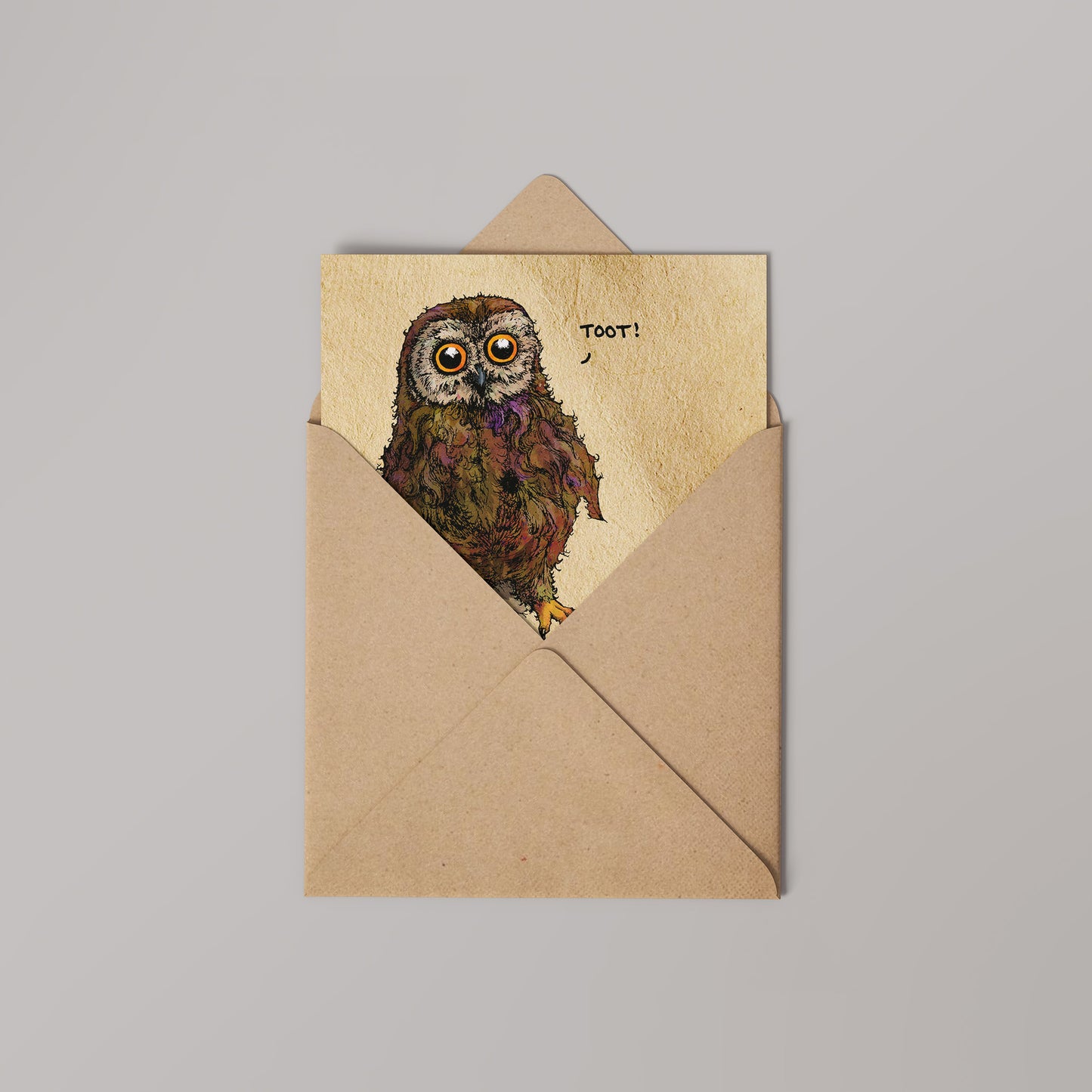 Little Owl - "Toot!" Greetings Card 14x14cm (blank inside)