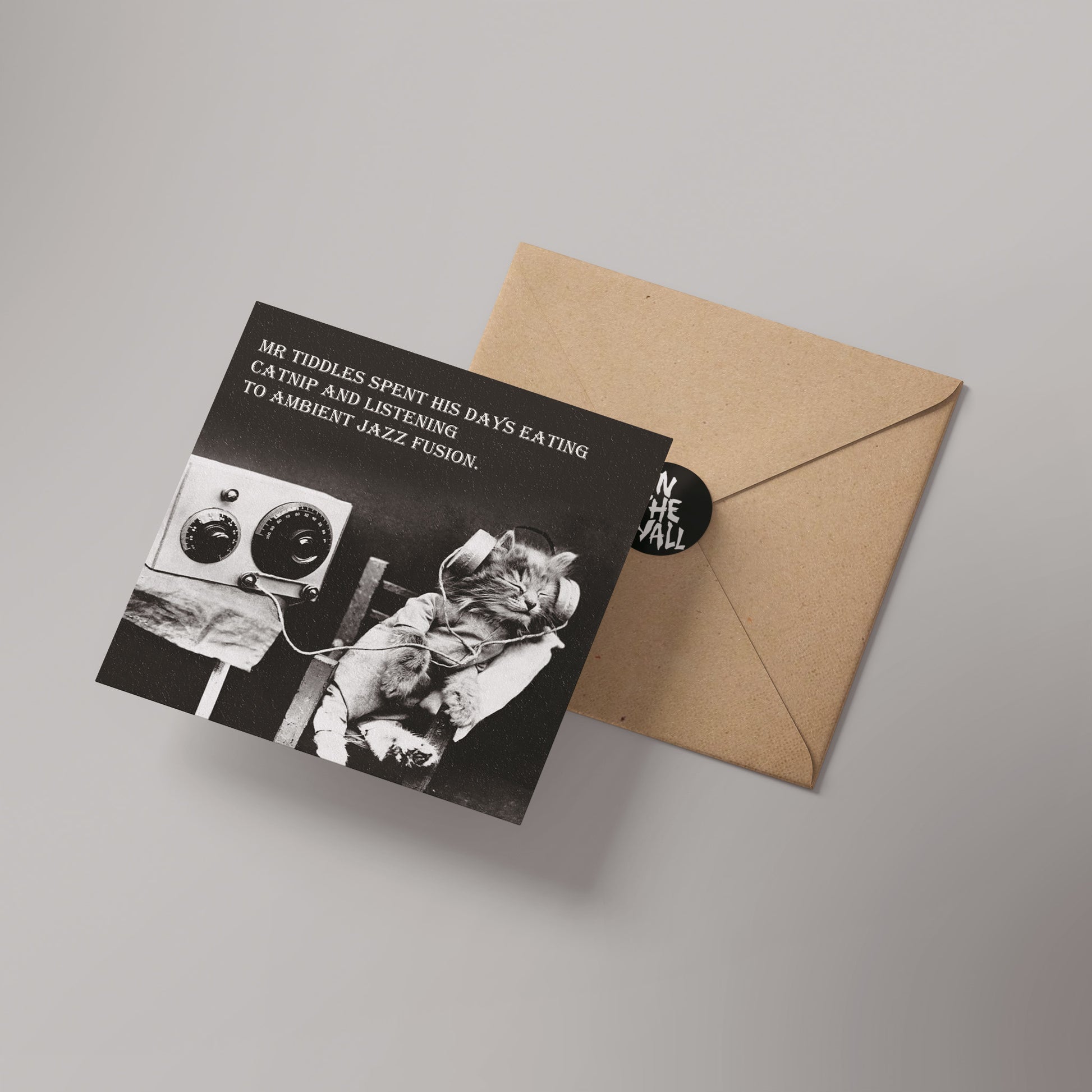 Ambient Jazz Cat Vinatge Comedy 14x14cm Greetings card (Blank Inside)