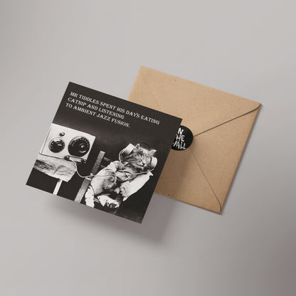 Ambient Jazz Cat Vinatge Comedy 14x14cm Greetings card (Blank Inside)