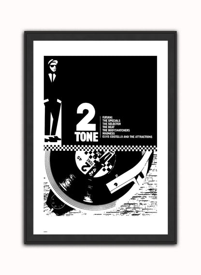 Two Tone Vintage Art Wall Art Print 70x50cm Black Frame