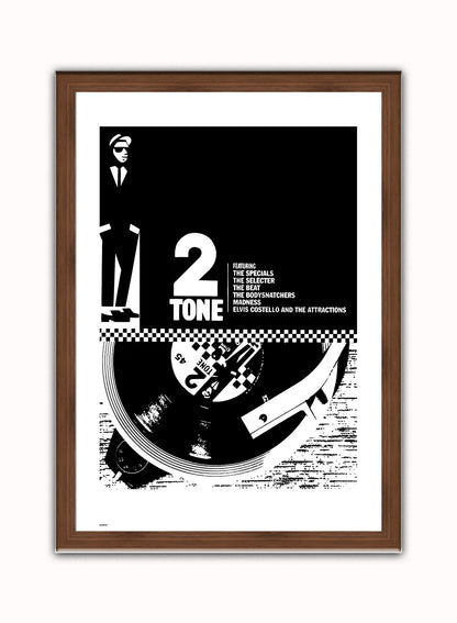 Two Tone Vintage Art Wall Art Print 70x50cm Dark Wood Frame