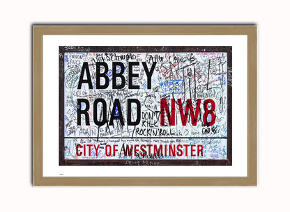 Abbey Road Vintage Art Wall Art Print 70x50cm Light Wood Frame
