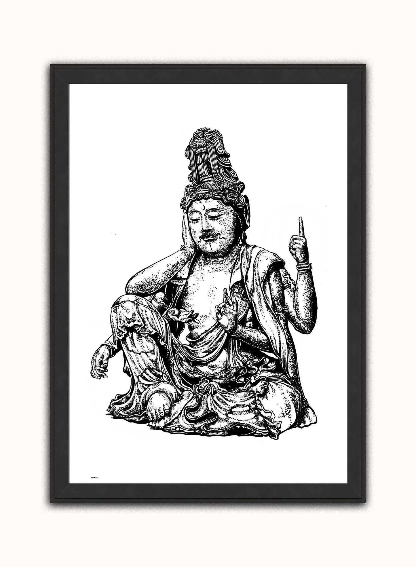 Buddha Vintage Art Wall Art Print 50x70cm Black Frame