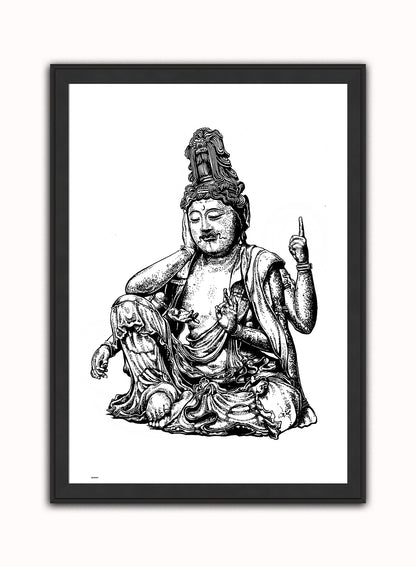Buddha Vintage Art Wall Art Print 50x70cm Black Frame
