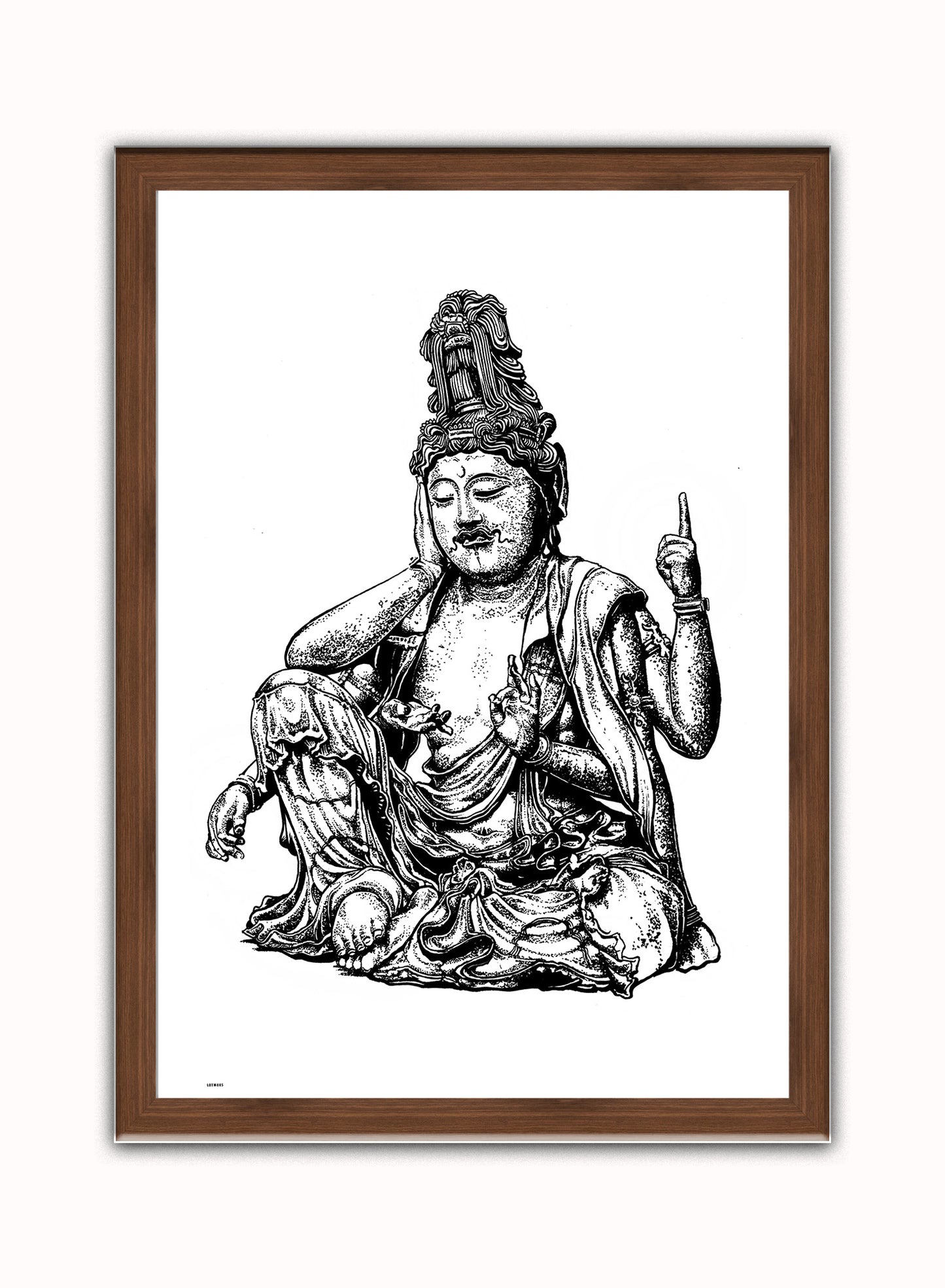 Buddha Vintage Art Wall Art Print 50x70cm Dark Wood Frame