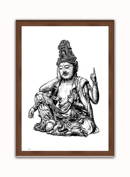 Buddha Vintage Art Wall Art Print 50x70cm Dark Wood Frame