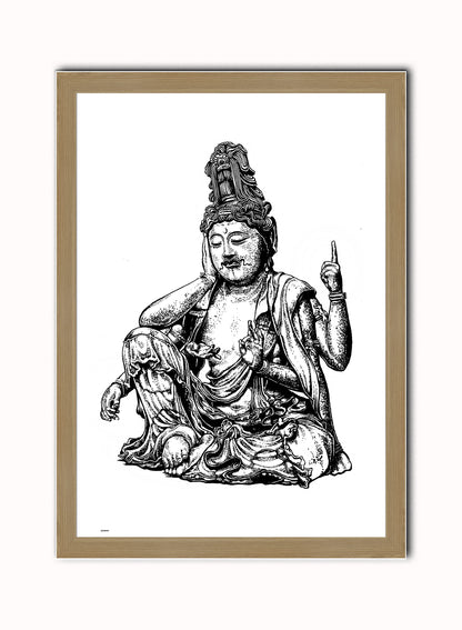 Buddha Vintage Art Wall Art Print 50x70cm Light Wood Frame